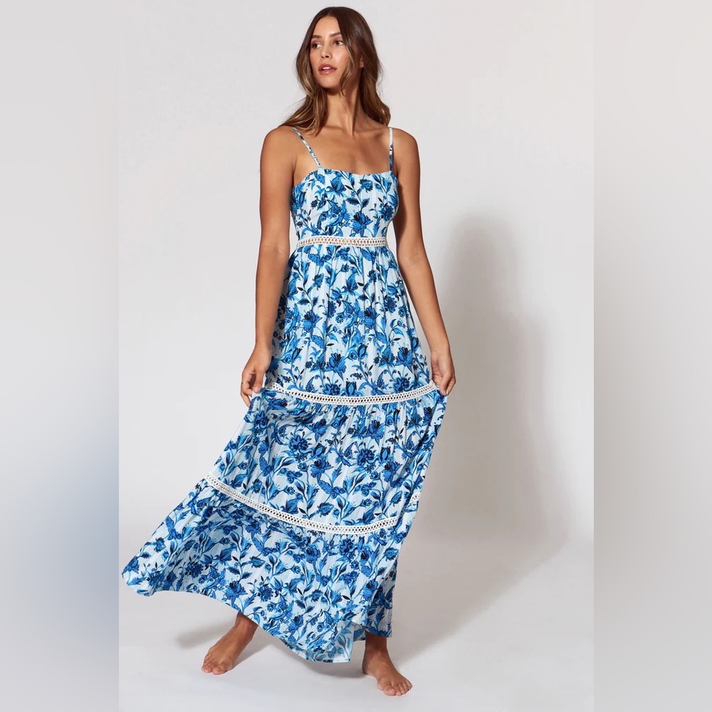 Anthropologie Red Carter maxi dress blue and white floral in size 6